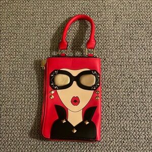 Stylish Red and Black Handbag with Graphic Design